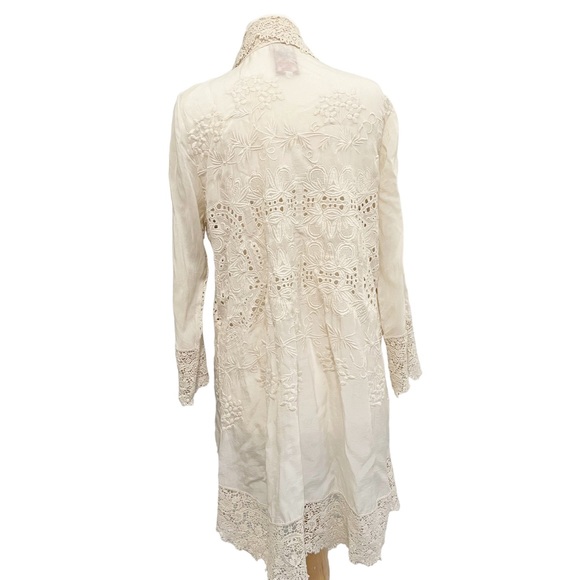 Johnny Was Ivory Cream Crochet Lace Tie Front Kimono Topper - Picture 3 of 15